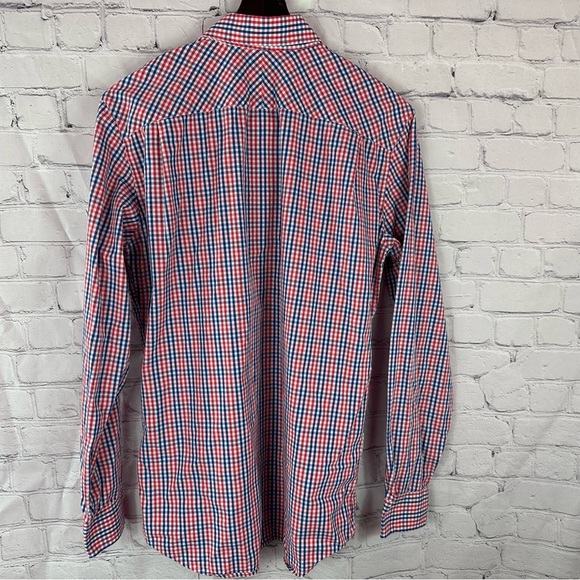 GAP Red Blue gingham plaid Casual Button Down Shirt medium tall nautical preppy - Picture 3 of 6